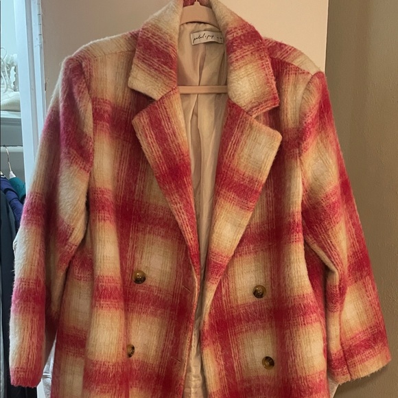 Petal and pup Pink and Cream Plaid Pea Coat - Picture 3 of 9